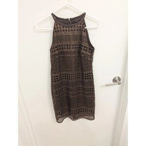 Shimmery Brown Sleeveless Geometric Eyelet Lace Midi Dress Size 00